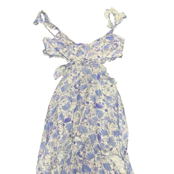 ASTR the Label Cassis Floral Ruffle Maxi Dress Light Blue Cutout XS Boho - Picture 7 of 13